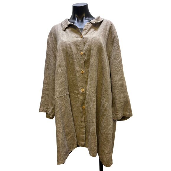 Flax Womens Brown Linen Tunic Blouse 2X - Picture 1 of 7